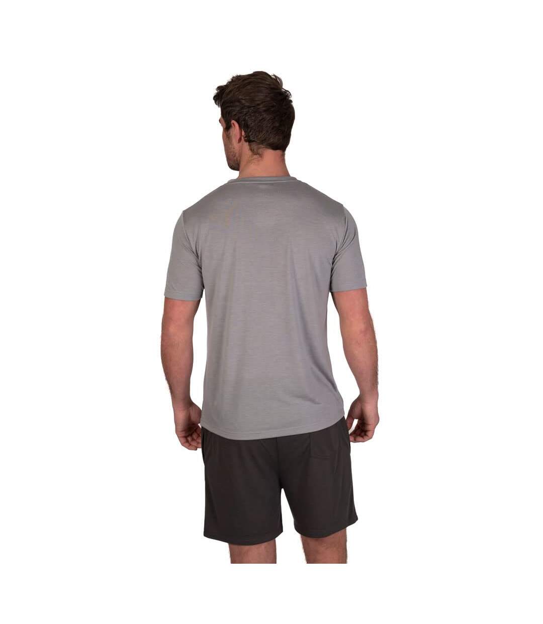 Mens crew neck short pyjama set light grey marl/charcoal Light And Shade-2