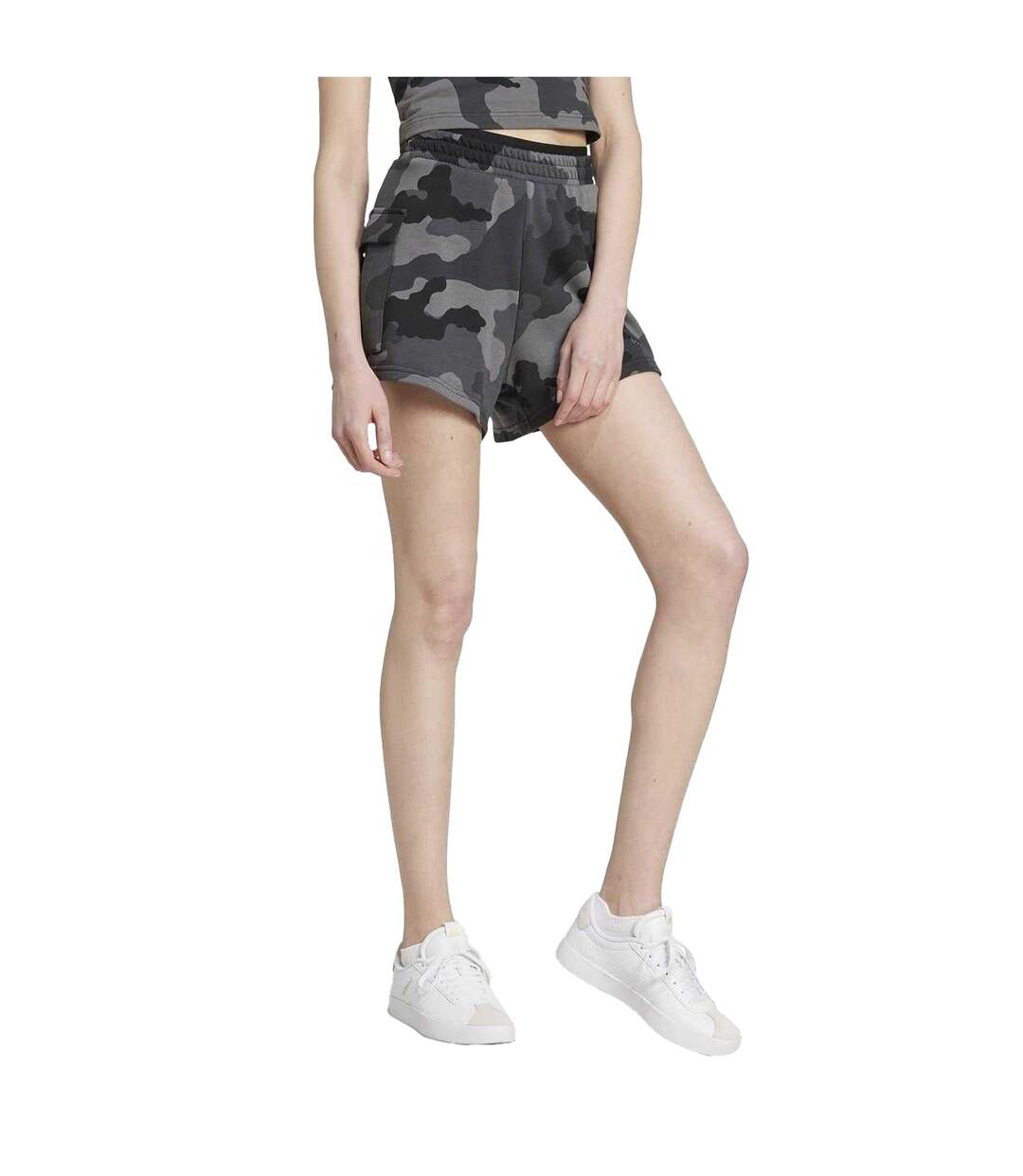 Womens/ladies Essentials Loose Fit Cargo Shorts Black Camo Adidas-1