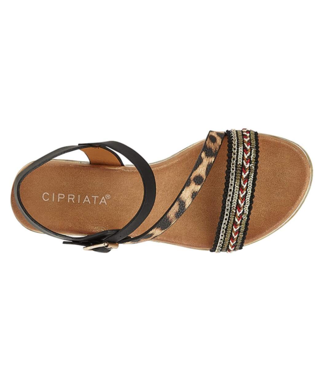 Cipriata Womens/Ladies Fatina Wedge Sandals (Black/Leopard Print) - UTDF1915