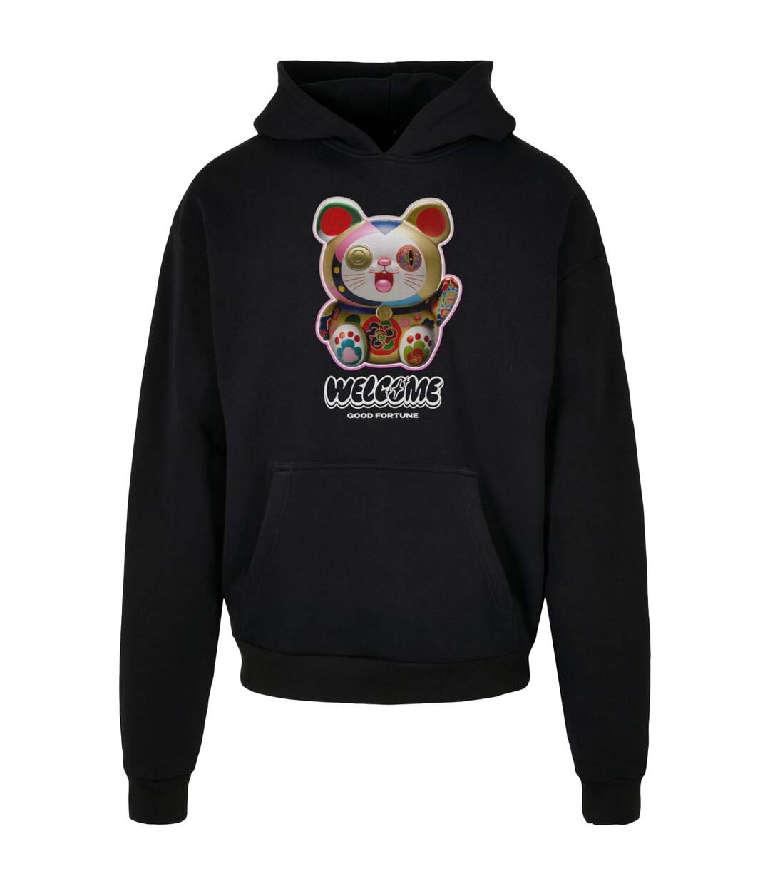 Mens Welcome Cat Ultra Heavy Oversized Hoodie Noir Mister Tee-1