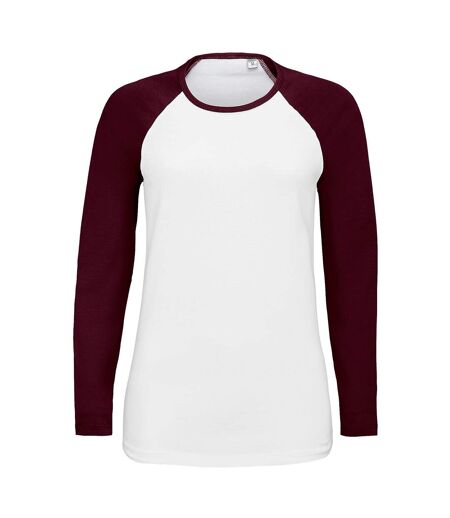 SOLS Womens/Ladies Milky Contrast Long Sleeve T-Shirt (White/Burgundy) - UTPC3514