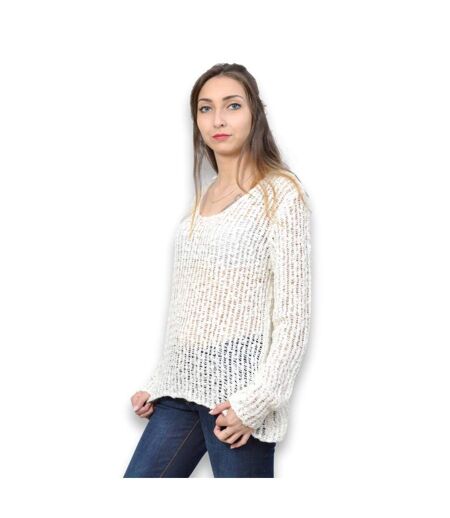 Pull femme manches longues de couleur blanc - Col rond