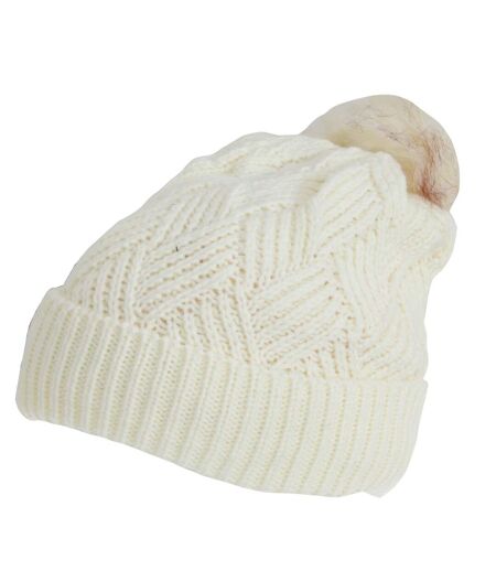 Rock jock womens/ladies winter hat with detachable faux fur pom pom white RockJock