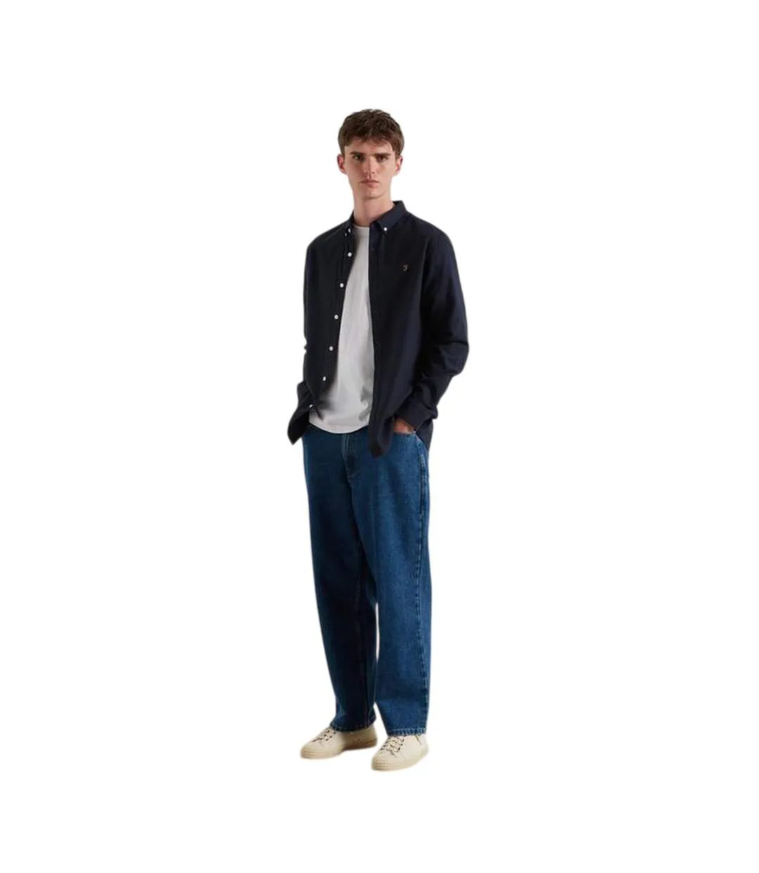 Mens Milners Oxford Long-sleeved Button-down Shirt Navy Marl Marl Farah-1