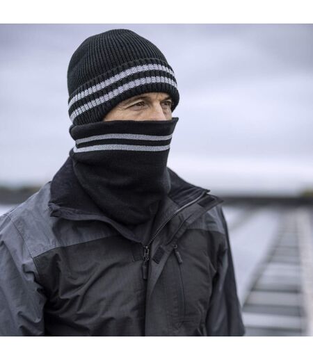 Mens Hi Vis Reflective Fleece Lined Thermal Winter Hat with Drop Neck