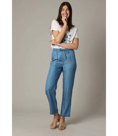 Pantalon droit fluide à taille élastiquée avec lien de serrage et monopoche arrière RENATE