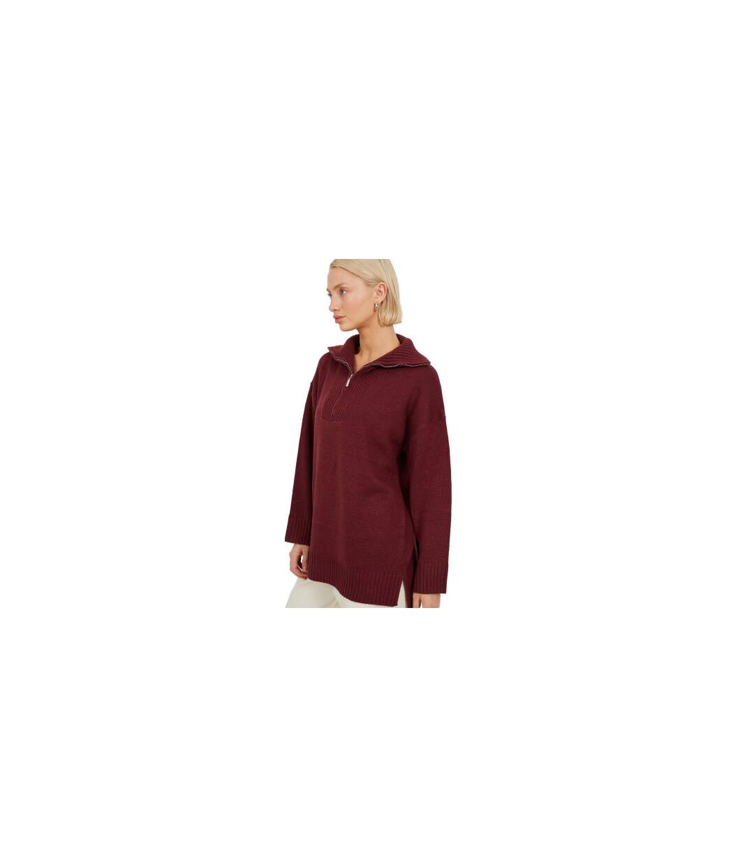 Womens/ladies Fashion Zip Drop Shoulder Jumper Wine Brave Soul-1