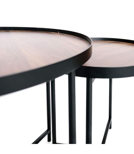 Lot de 2 tables d'appoint ou tables gigogne ronde en MDF et métal - Marron et noir