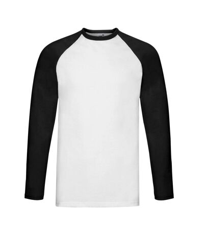 Fruit of the Loom Unisex Adult Contrast Long-Sleeved Baseball T-Shirt (White/Black)
