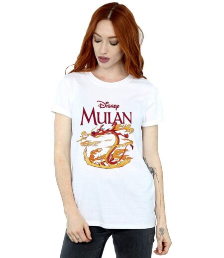Disney Femme/Les femmes Mulan Mushu Dragon Fire Cotton Boyfriend T-Shirt (Blanc) - UTBI18033