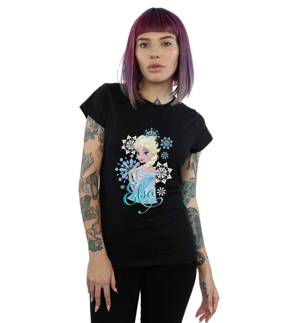 Disney T-shirt en coton Femme/Femme Frozen Elsa Snowflakes (Noir) - UTBI21956-2