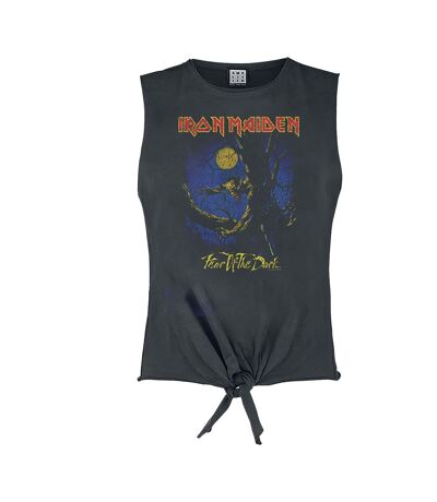 Womens/ladies Fear Of The Dark Iron Maiden Sleeveless Top Charcoal Amplified