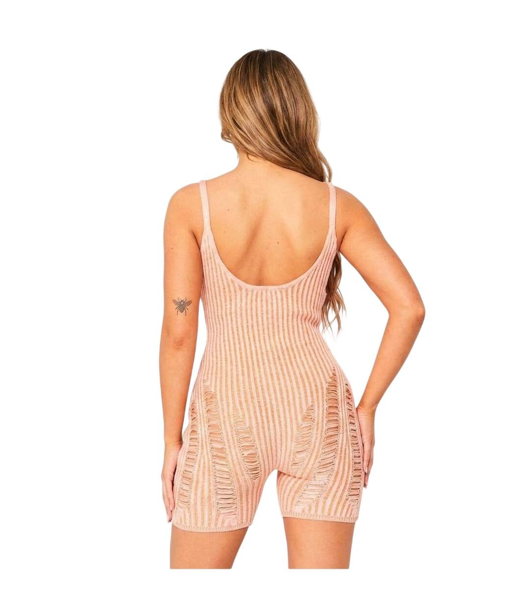 Womens/ladies Distressed Knitted Unitard Pink Missy Empire-2