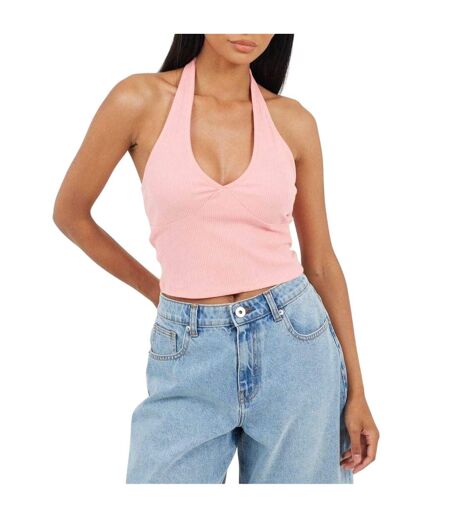 Womens/ladies Halter Neck Sleeveless Crop Top Pink Purple Brave Soul