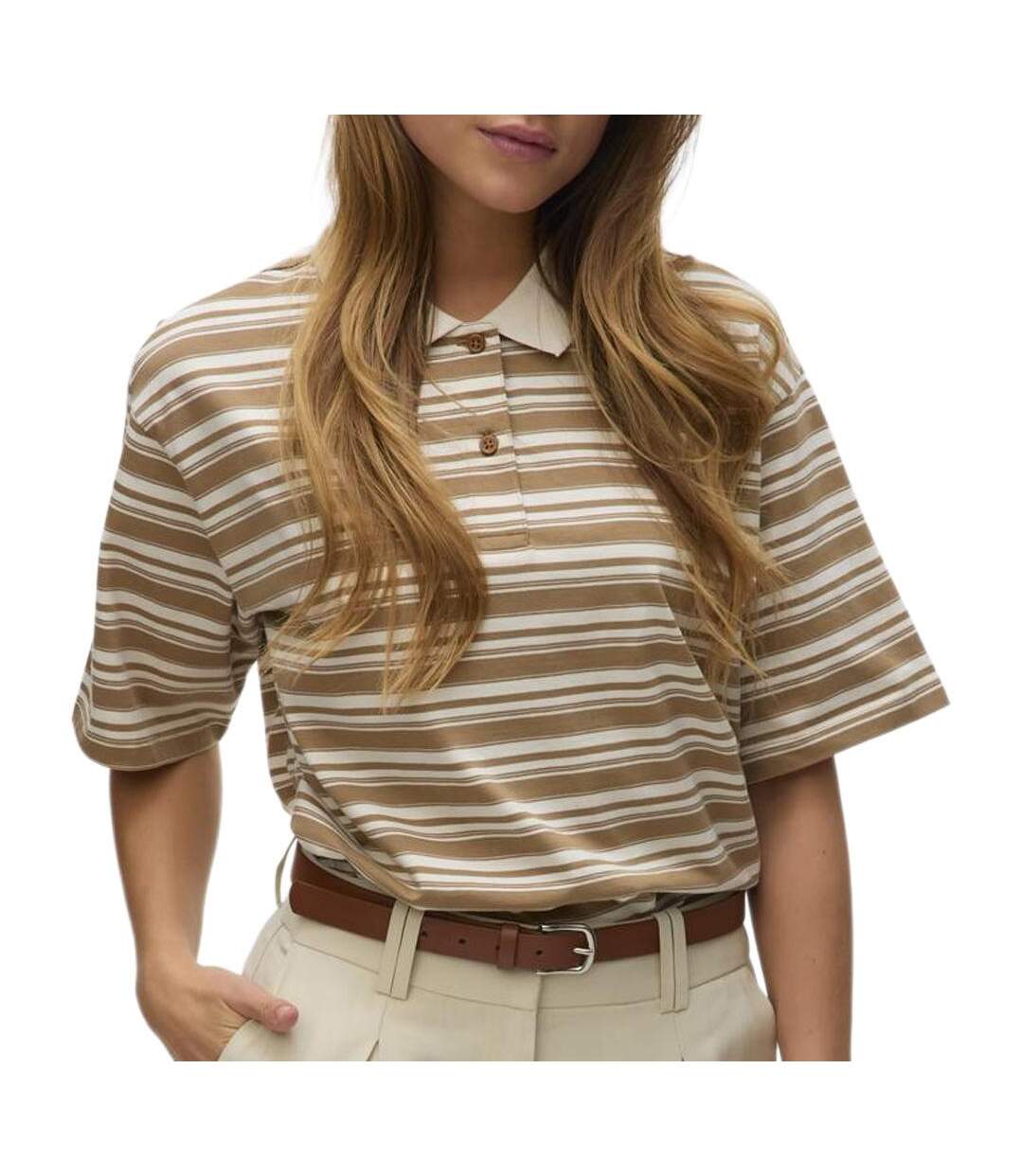 Polo marron/blanc femme vero moda awmaren 2/4-1