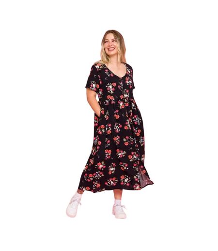Womens/ladies Floral All-over Print Midi Dress Black Charcoal Moomin