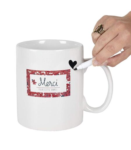 Mug XXL & Stylo Merci 80cl Blanc