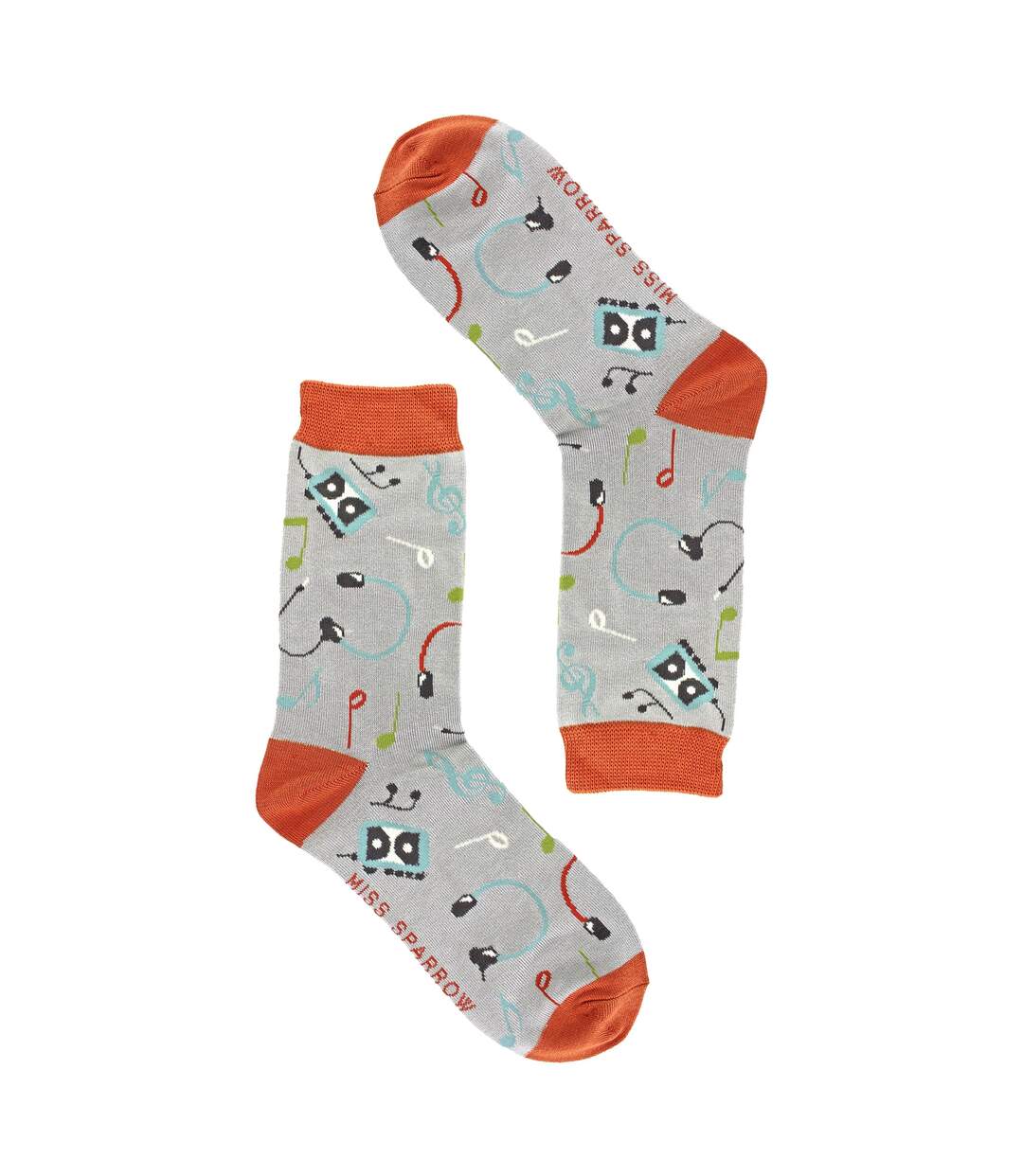 Miss Sparrow - Chaussettes Fantaisie Femme Bambou Motif Musique Rétro Douces-3