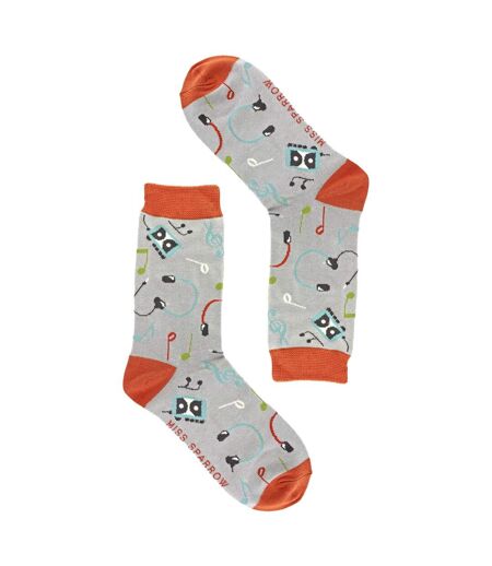 Miss Sparrow - Chaussettes Fantaisie Femme Bambou Motif Musique Rétro Douces