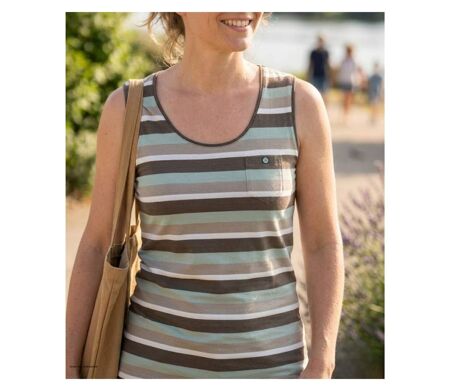 MAYFLOWER LILOU2 — Débardeur taupe / vert femme coton : l'équilibre parfait du confort casual chic