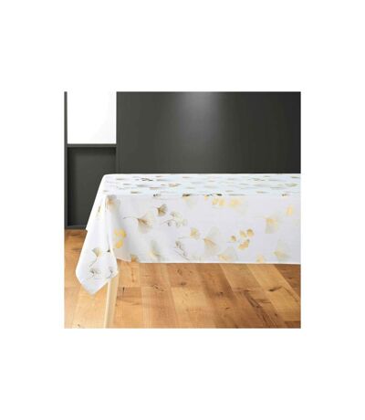 Nappe Imprimé Métallisé Bloomy 150x300cm Blanc & Or