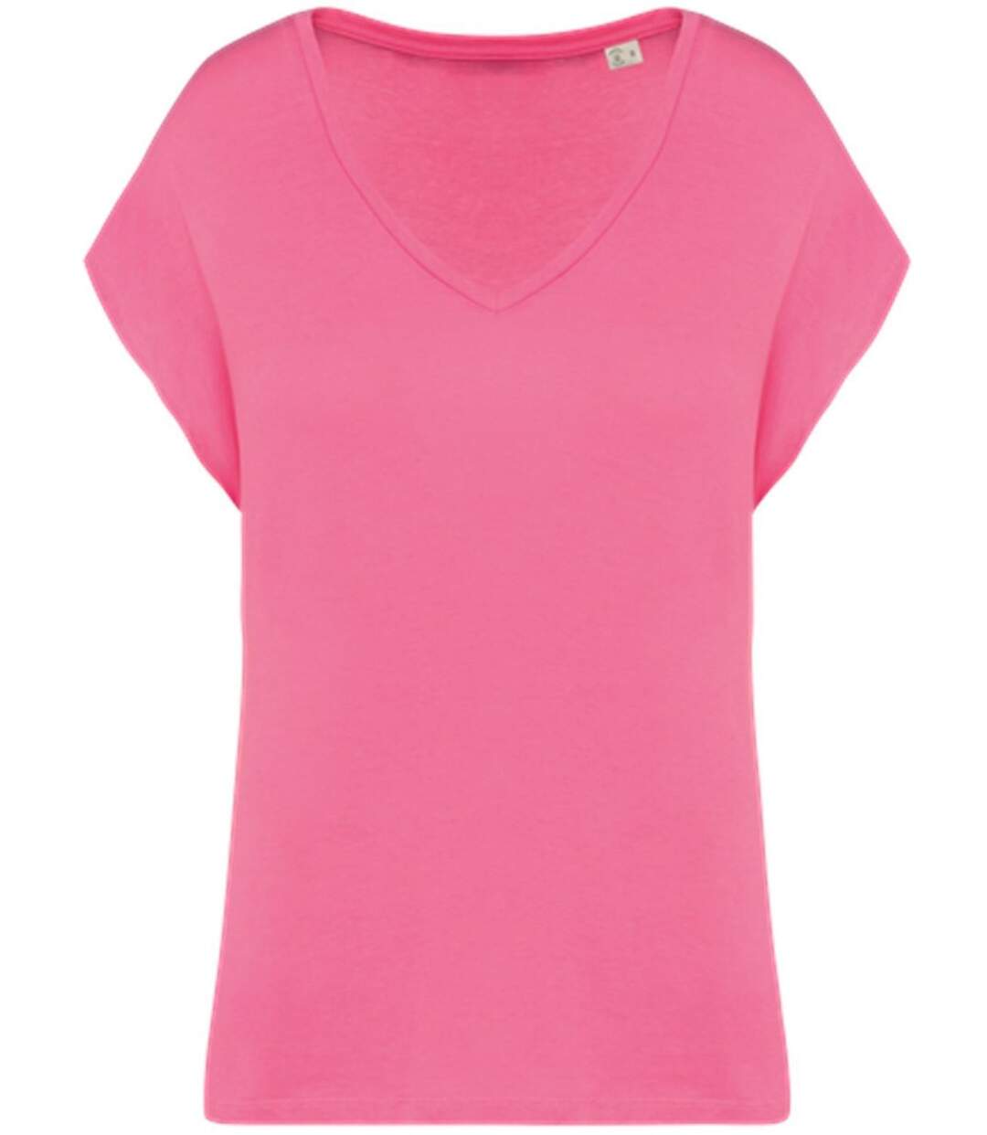 T-shirt loose à col V écoresponsable - Femme - PAT312 - rose candy-2