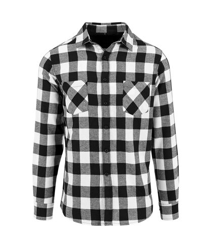 Build Your Brand Mens Checked Flannel Shirt (Black/White)