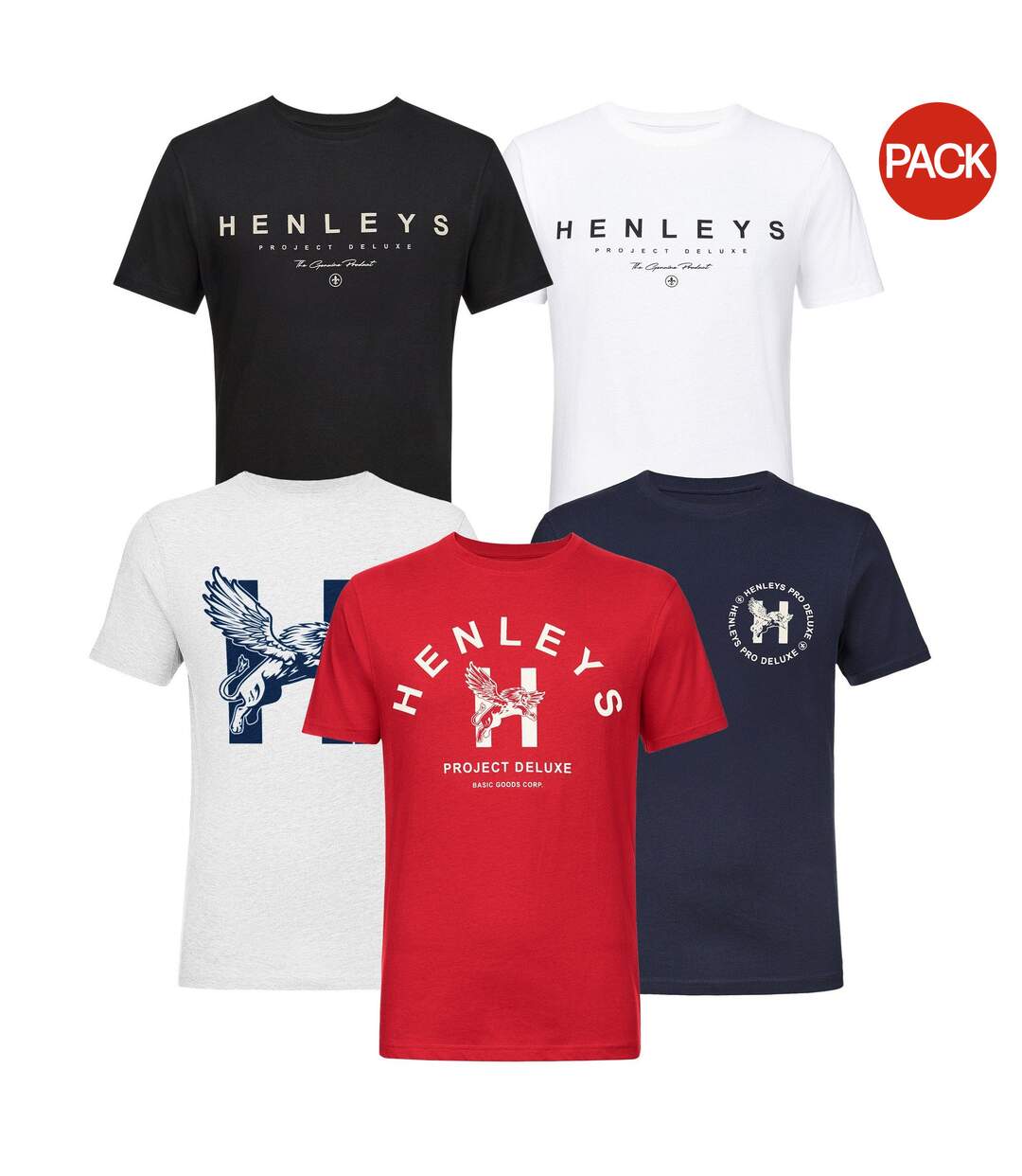 Pack Of 5  Mens Graphen T-shirt  Multicoloured Henleys-1