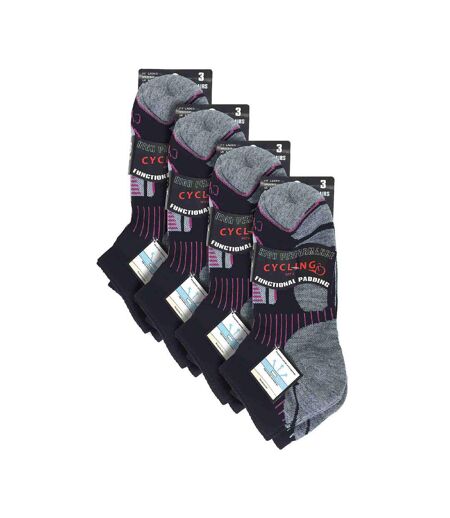 12 Pair Ladies Black Low Cut Cycling Socks Ideal for Running, Gym & Sport