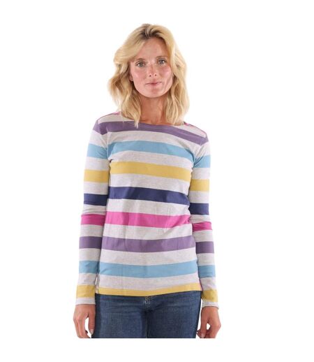 Haut Manches Longues Motif/style Rayures Multiples Breton Femme Gris Chiné Lazy Jacks