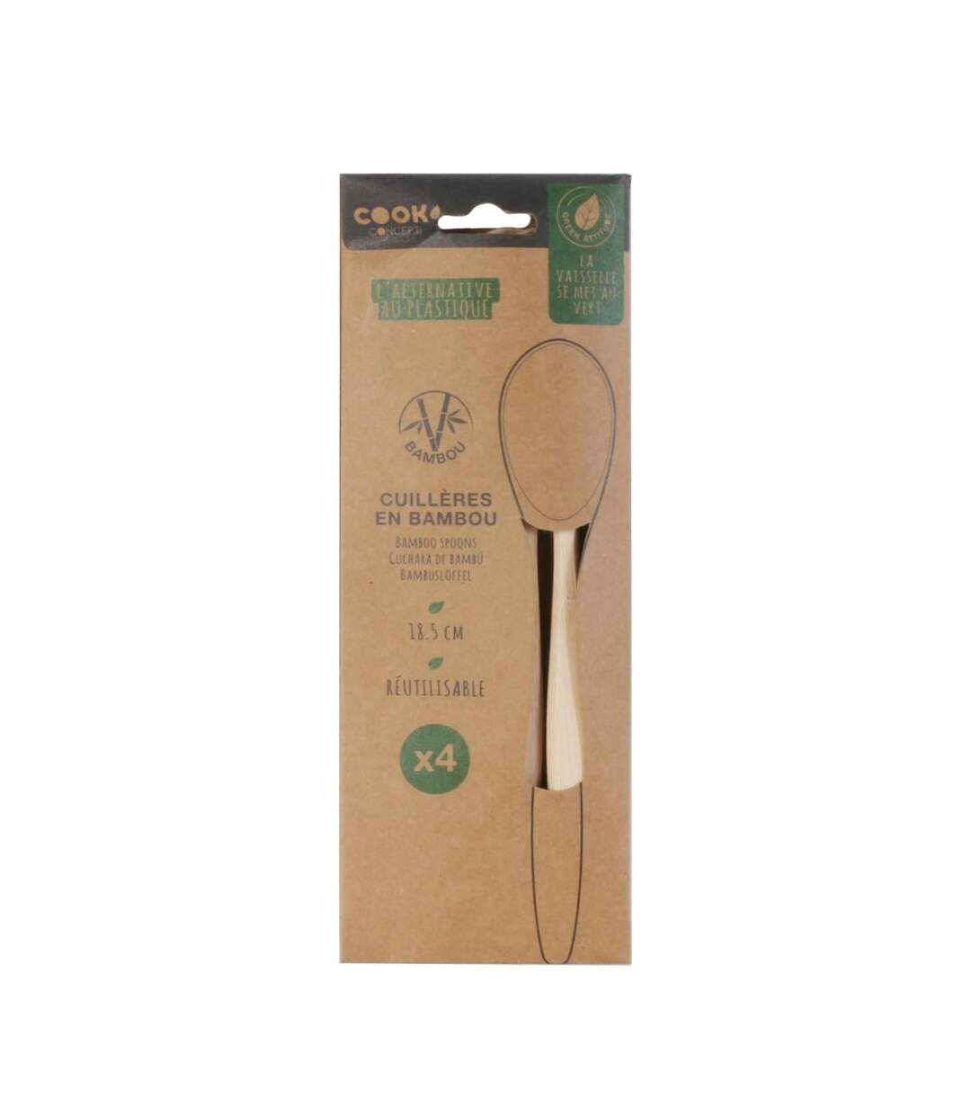 Lot de 4 Cuillères en Bambou Ecolo 18cm Naturel-3