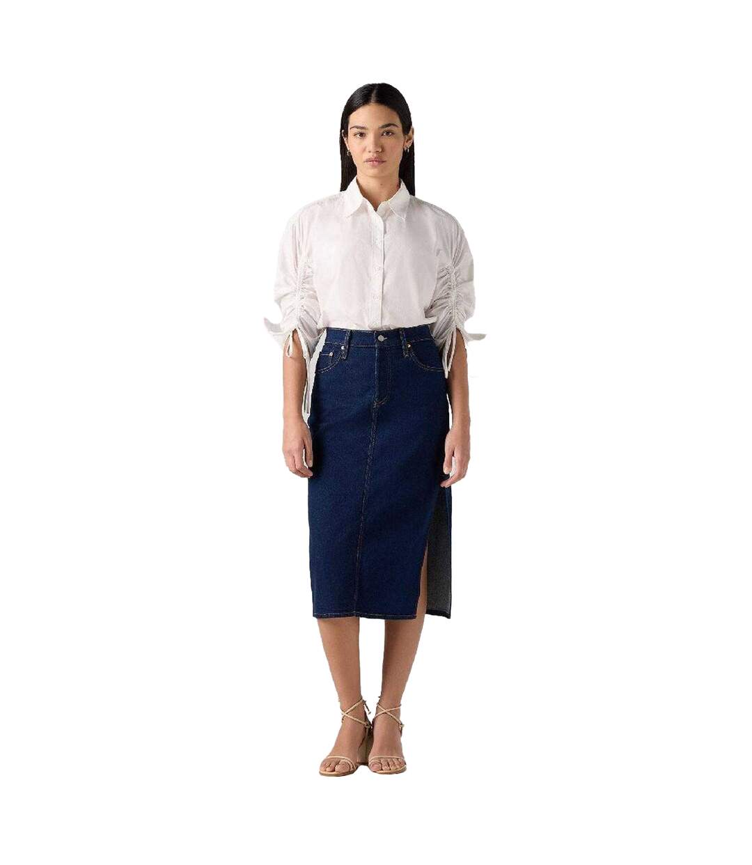 Womens/ladies Side Slit Midi Skirt Blue Stone Wash Levis-4