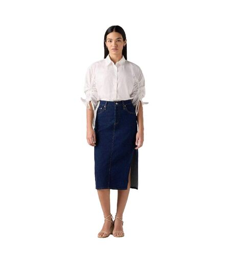 Womens/ladies Side Slit Midi Skirt Blue Stone Wash Levis