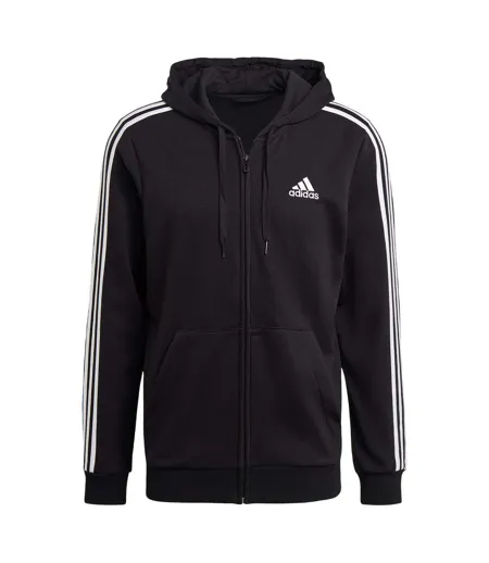 Mens 3 Stripes French Terry Relaxed Fit Casual Full Zip Hoodie Black Adidas