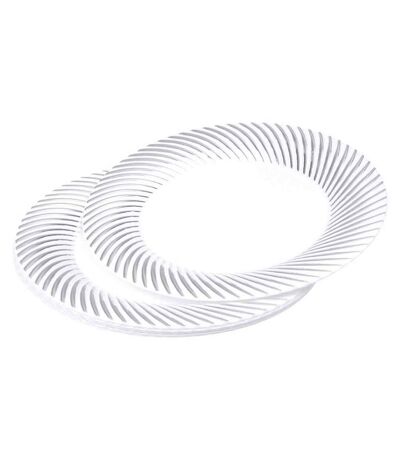 Lot de 6 Assiettes en Plastique Réutilisable Ava 23cm Blanc & Argent