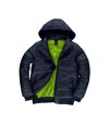 B&C Mens Superhood Padded Bomber Jacket (Navy/ Neon Green)