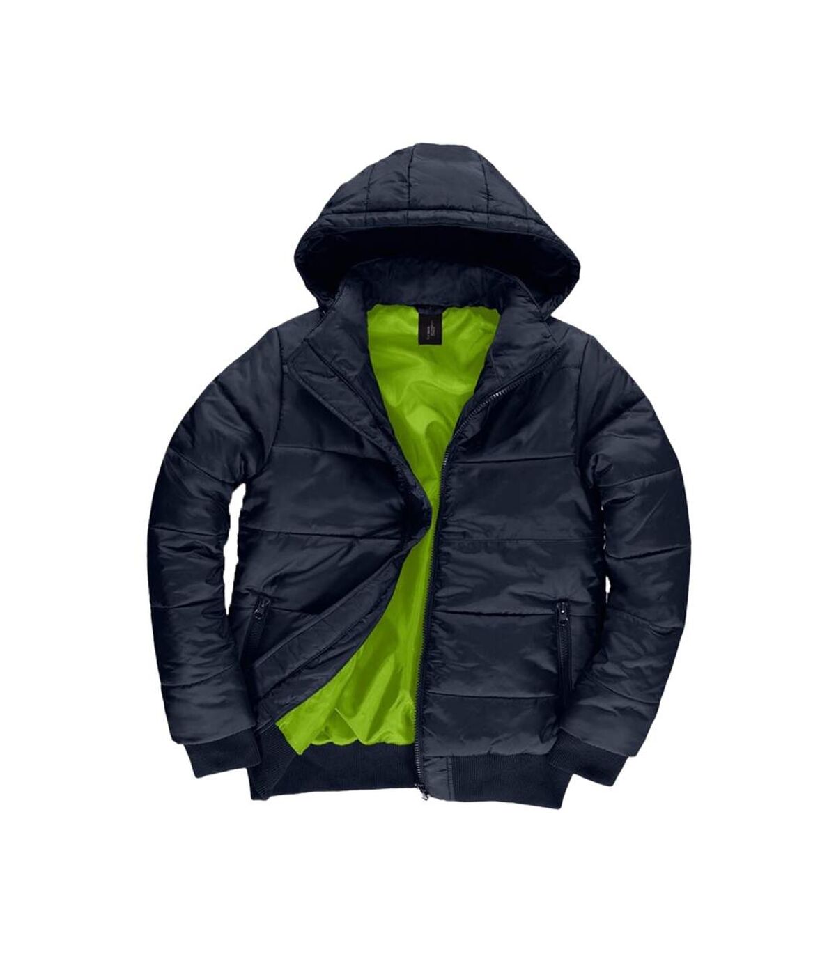 B&C Mens Superhood Padded Bomber Jacket (Navy/ Neon Green)