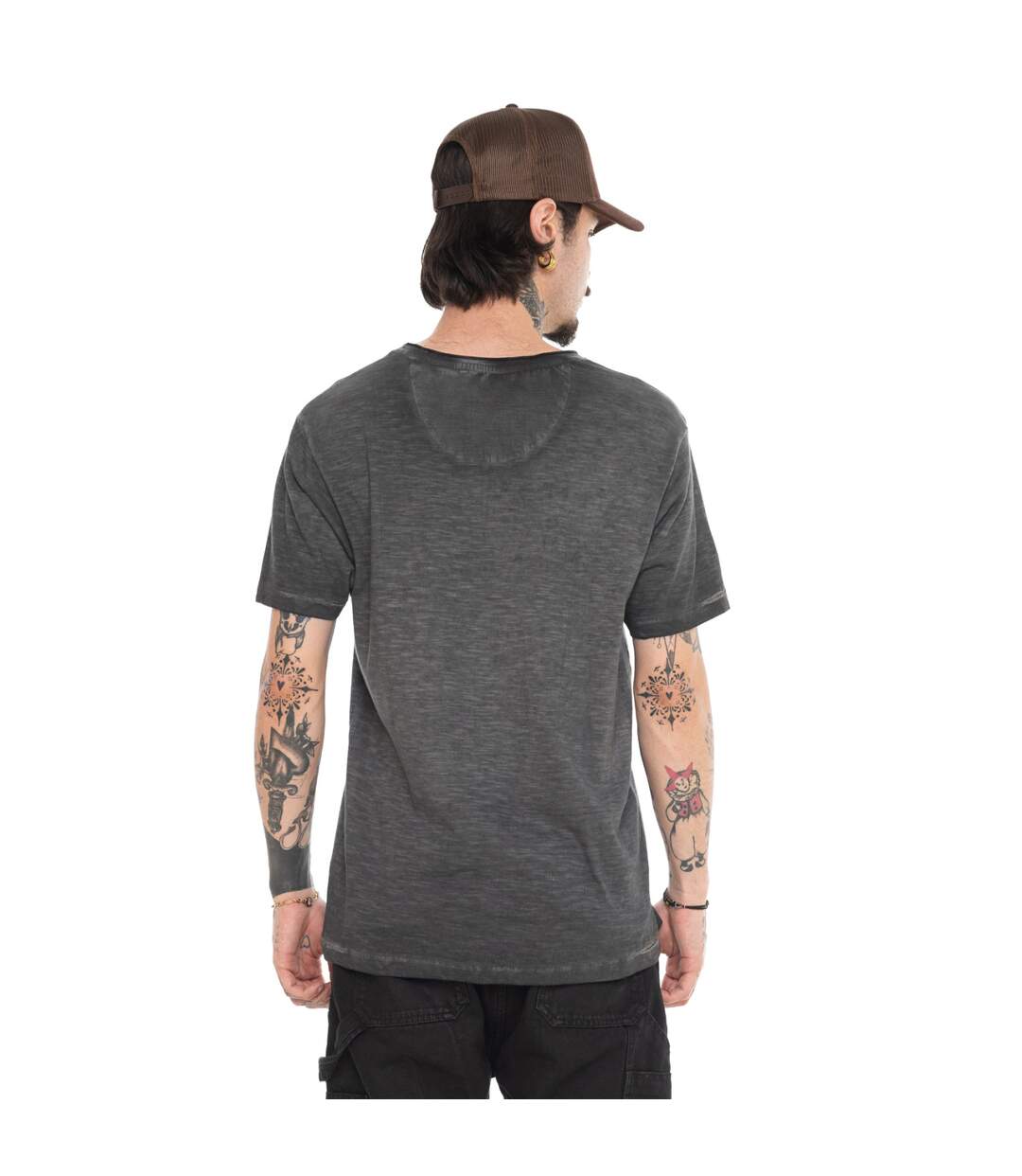 T-shirt homme regular col V en slub avec print devant Wolf Vondutch-3