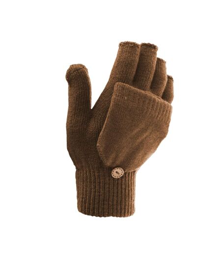 FLOSO Ladies/Womens Winter Capped Fingerless Magic Gloves (Brown)