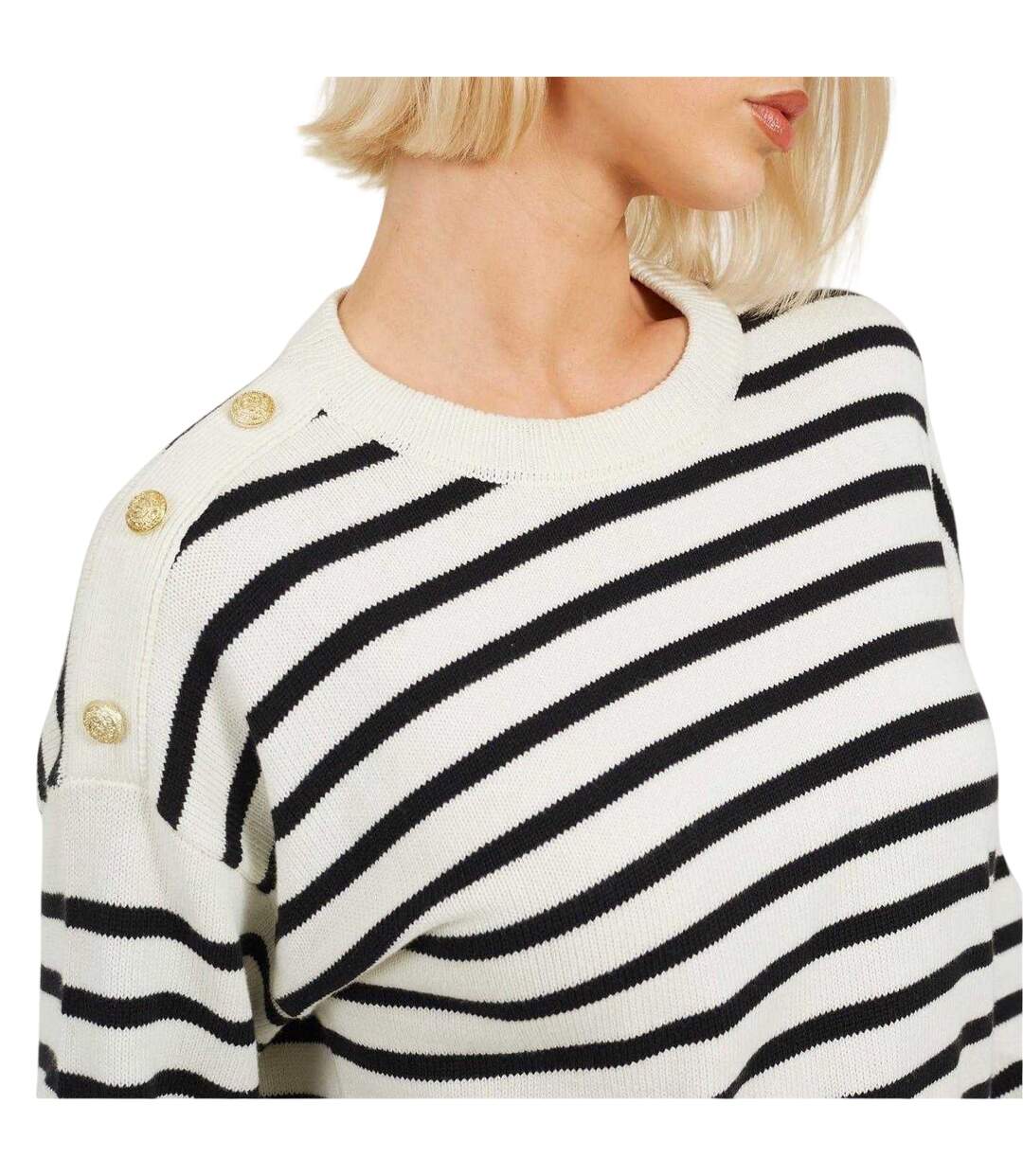 Pull Motif/style À Rayures Femme Blanc Cassé Noir Brave Soul-4