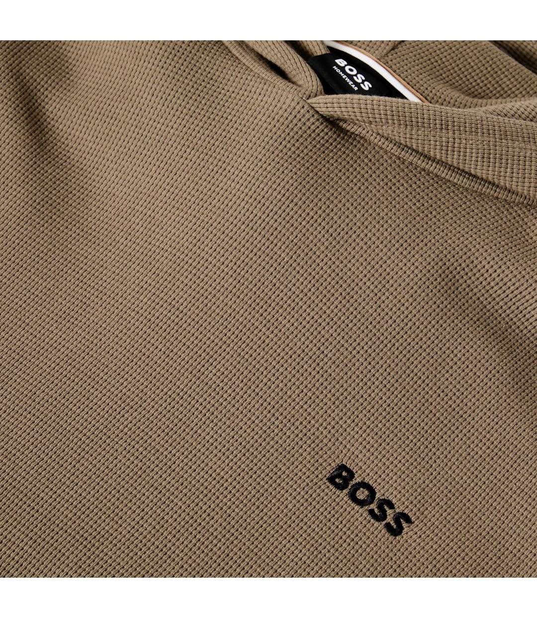 Mens Waffle Knit Pullover Hoodie Grey Boss-3