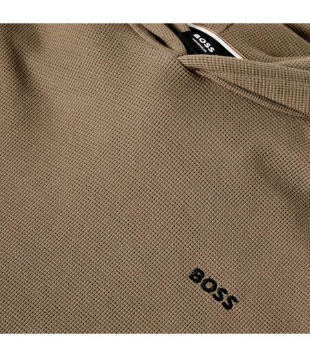 Mens Waffle Knit Pullover Hoodie Grey Boss