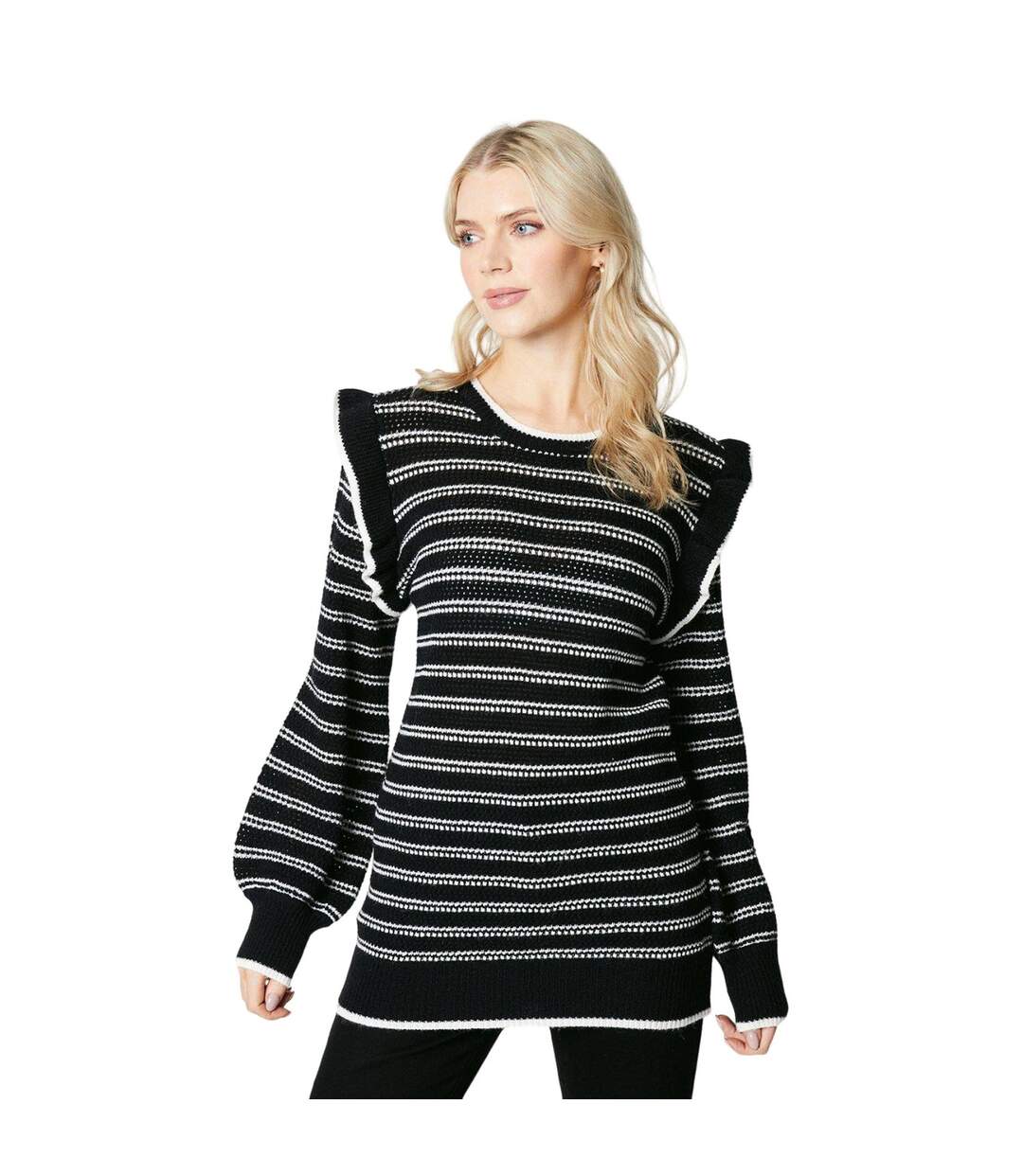Womens/ladies stripe frill tunic black Principles-1