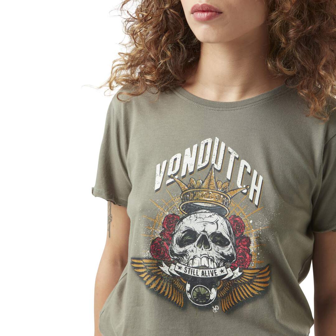 T-shirt femme col rond avec print en coton Roses Vondutch-2