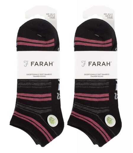 10 Pairs Mens Bamboo Trainer Socks | Farah | Striped Cushioned Ankle Socks (6-11, Black Stripe)