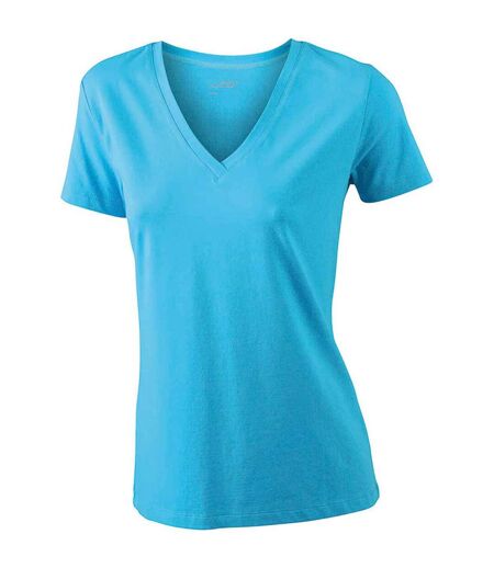 T-shirt col V - extensible - JN928 - BLEU TURQUOISE - femme - manches courtes