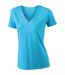 T-shirt col V - extensible - JN928 - BLEU TURQUOISE - femme - manches courtes