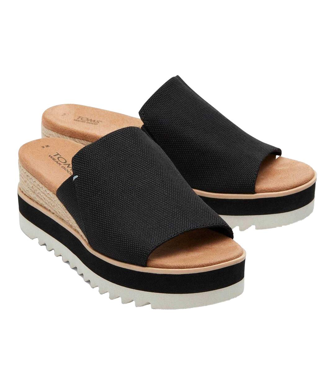 Womens/ladies Diana Open Toe Wedge Mules Black Toms-4