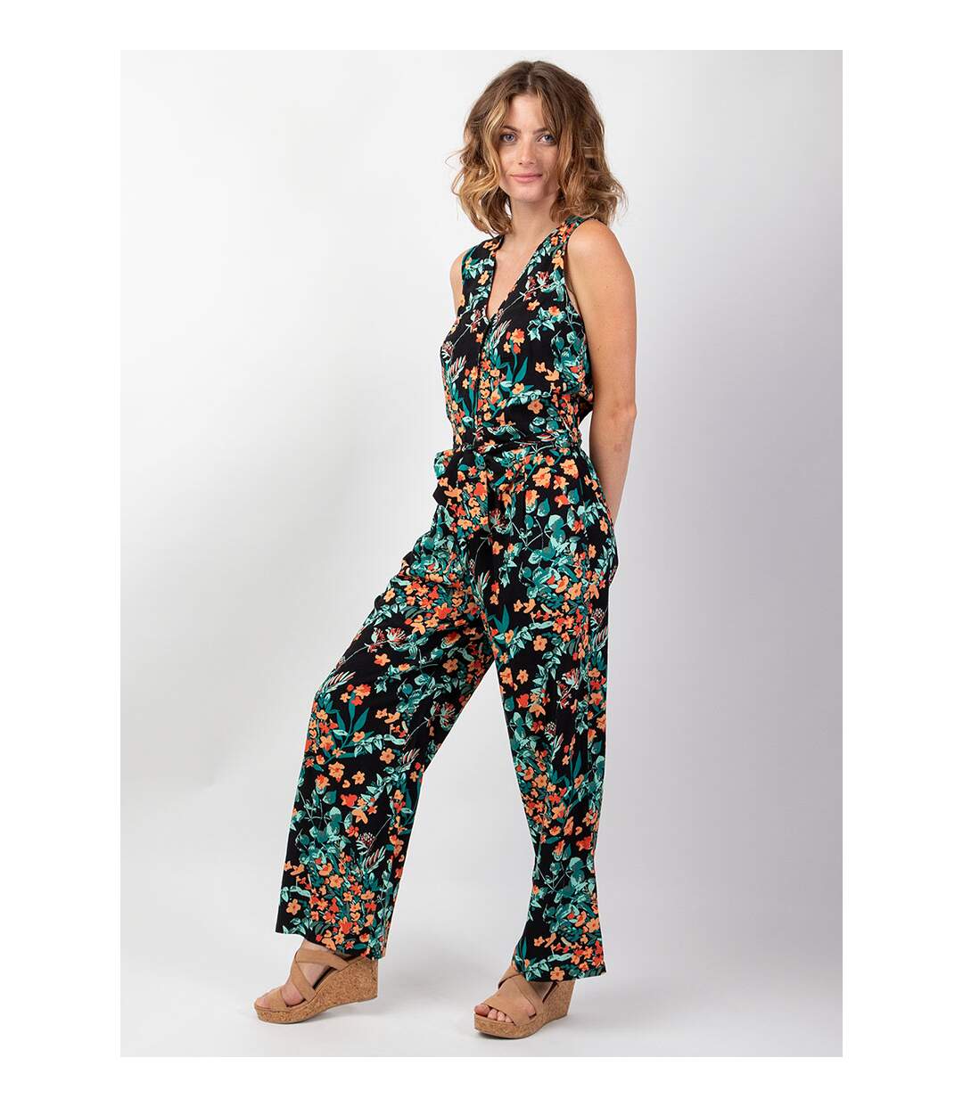 Combi Pantalon fleuri femme PAULY noir Coton Du Monde