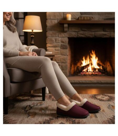 OZABI Charentaises Femme Hiver, Feutrine Unie, Col Fausse Fourrure, Fourrées